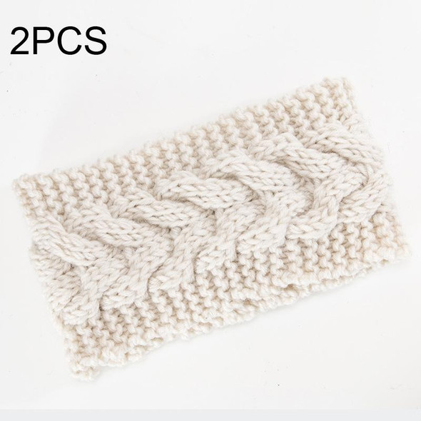 2 PCS Twist Hair Accessories Hair Band Knitted Wool Thickened Warm Headgear(Beige)