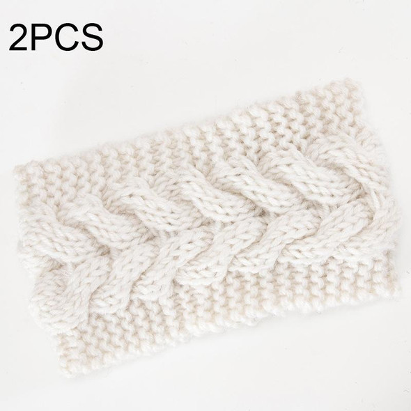 2 PCS Twist Hair Accessories Hair Band Knitted Wool Thickened Warm Headgear(White)