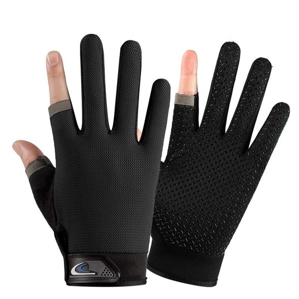 1 Pair QX0008 Outdoor Sunscreen Non-Slip Exposed Two-Finger Fishing Gloves, Size: Free Size(Black)