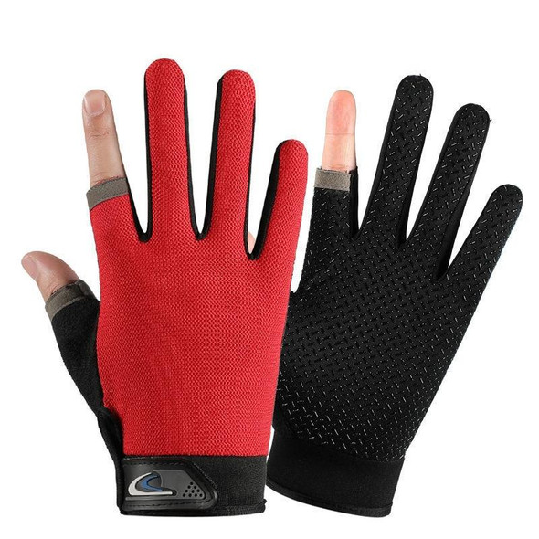 1 Pair QX0008 Outdoor Sunscreen Non-Slip Exposed Two-Finger Fishing Gloves, Size: Free Size(Red)
