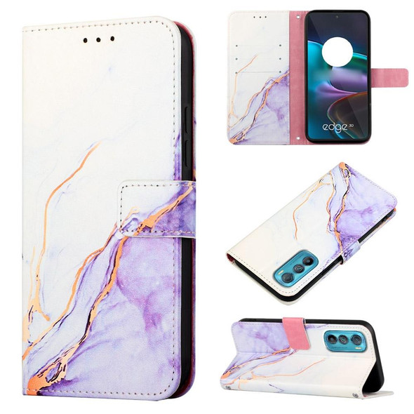 Motorola Edge 30 PT003 Marble Pattern Flip Leather Phone Case(White Purple)