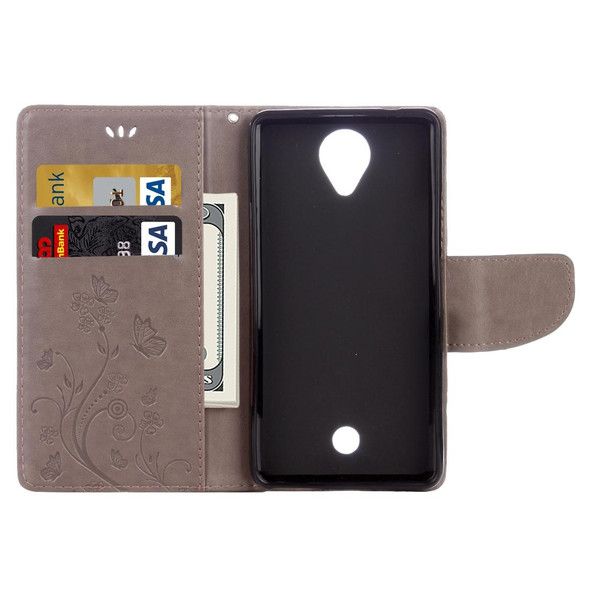 Flowers Embossing Horizontal Flip Leatherette Case for Wiko U Feel, with Holder & Card Slots & Wallet & Lanyard(Grey)