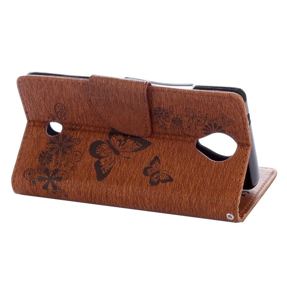 Butterflies Embossing Horizontal Flip Leatherette Case for Wiko U Feel, with Holder & Card Slots & Wallet & Lanyard(Brown)