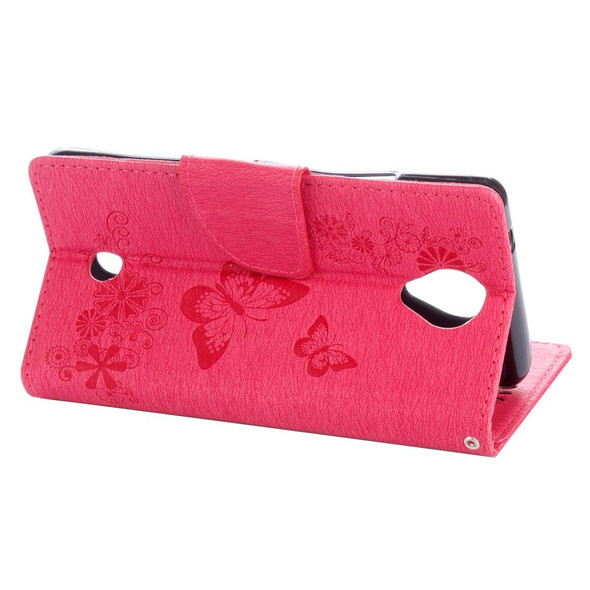 Butterflies Embossing Horizontal Flip Leatherette Case for Wiko U Feel, with Holder & Card Slots & Wallet & Lanyard(Magenta)