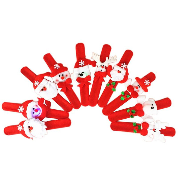 10 PCS Santa Style Flash Light Merry Christmas Slap Pat Circle Wristband, Random Delivery