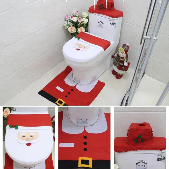 Fancy Christmas Decoration Happy Santa Toilet Seat Cover Rug Bathroom Set