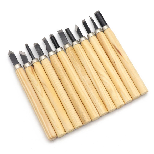 12 PCS / Set Assorted Wood Carving Tools Set with Stainless Steel Blade and Wood Handle
