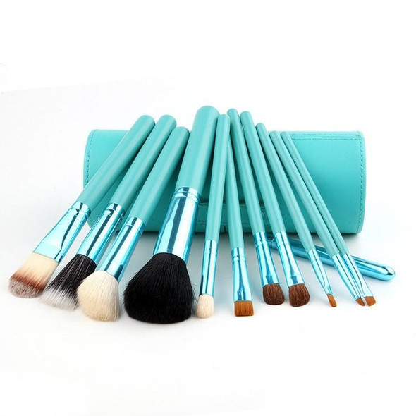 12 PCS Professional Makeup Brush Set Beauty Kit Cosmetic with PU Leatherette Cup Carrying Case(Green)