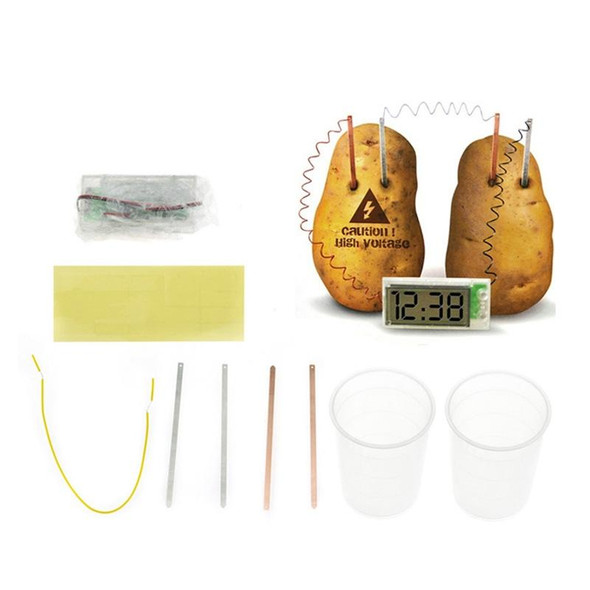DIY Novel Green Science Potato Digital Clock Educational Kit with 2 inch LCD Screen (Potato NOT Included)(White)