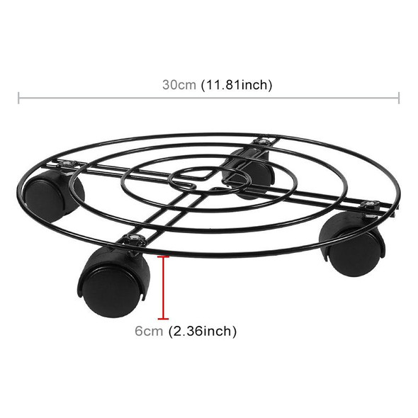 Iron Plant Flower Pot Stand Universal Wheel Moving Round Flower Pot Rack, Diameter: 30cm(Black)