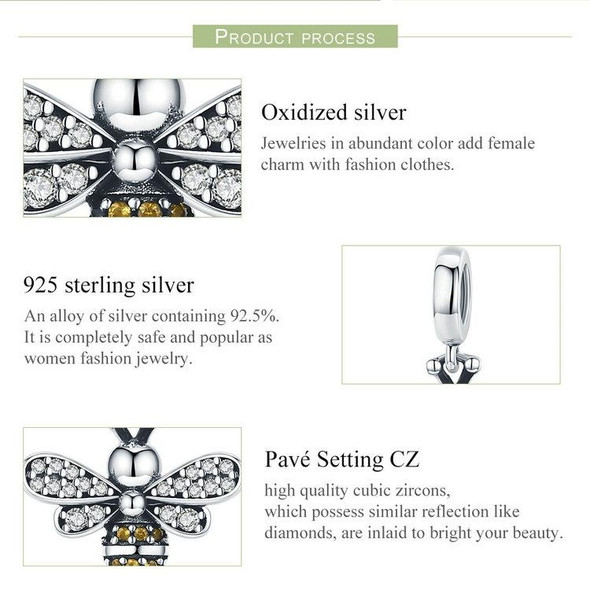 S925 Sterling Silver Bee Story Charm DIY Beaded Bracelet Accessories