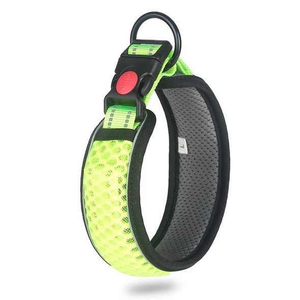 Honeycomb Net Dog Collar Neck Collar Breathable Reflective Anti-Strangle Collar L(Fluorescent Green)