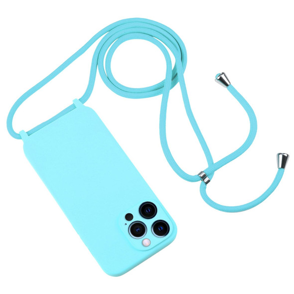 iPhone 12 Pro Max Crossbody Lanyard Liquid Silicone Case(Ice Blue)