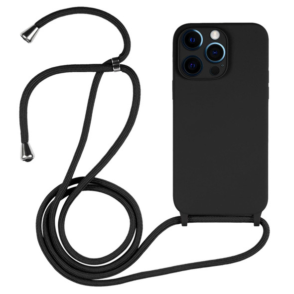 iPhone 12 Pro Max Crossbody Lanyard Liquid Silicone Case(Black)