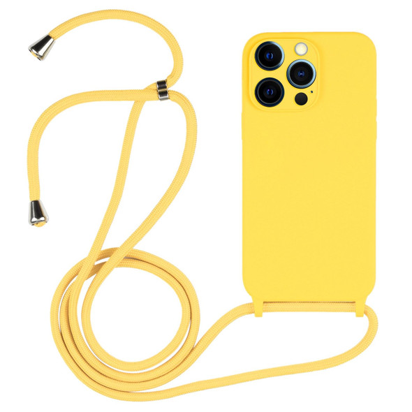 iPhone 12 Pro Crossbody Lanyard Liquid Silicone Case(Yellow)