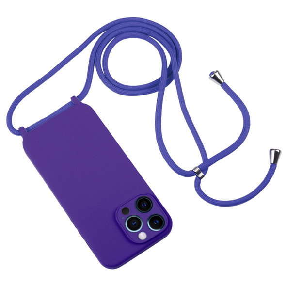 iPhone 12 Pro Crossbody Lanyard Liquid Silicone Case(Purple)