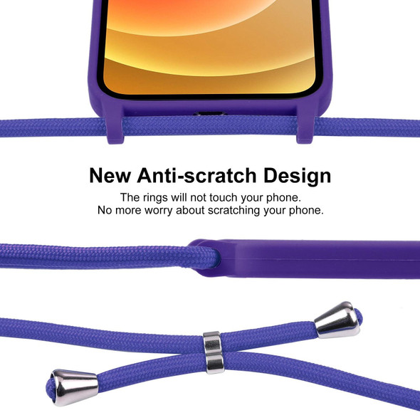 iPhone 12 Crossbody Lanyard Liquid Silicone Case(Purple)