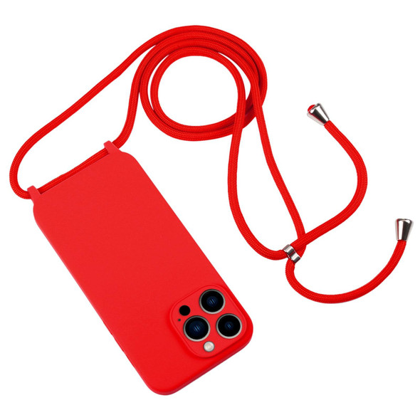 iPhone 13 Pro Crossbody Lanyard Liquid Silicone Case(Red)