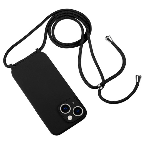 iPhone 13 Crossbody Lanyard Liquid Silicone Case(Black)