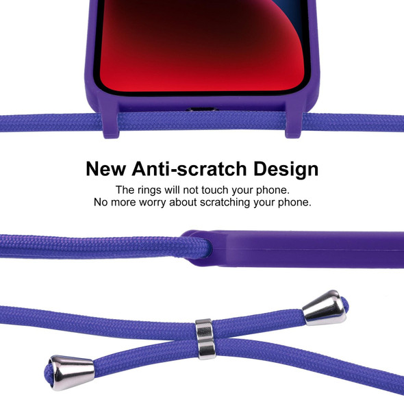 iPhone 14 Plus Crossbody Lanyard Liquid Silicone Case(Purple)