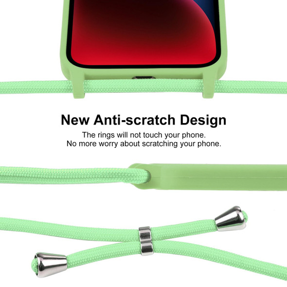 iPhone 14 Plus Crossbody Lanyard Liquid Silicone Case(Matcha Green)