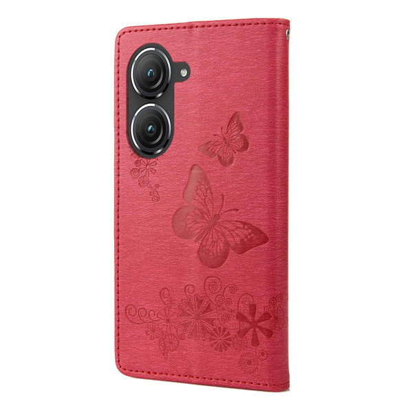 Asus Zenfone 9 Butterfly Embossed Horizontal Flip Leatherette Phone Case(Red)