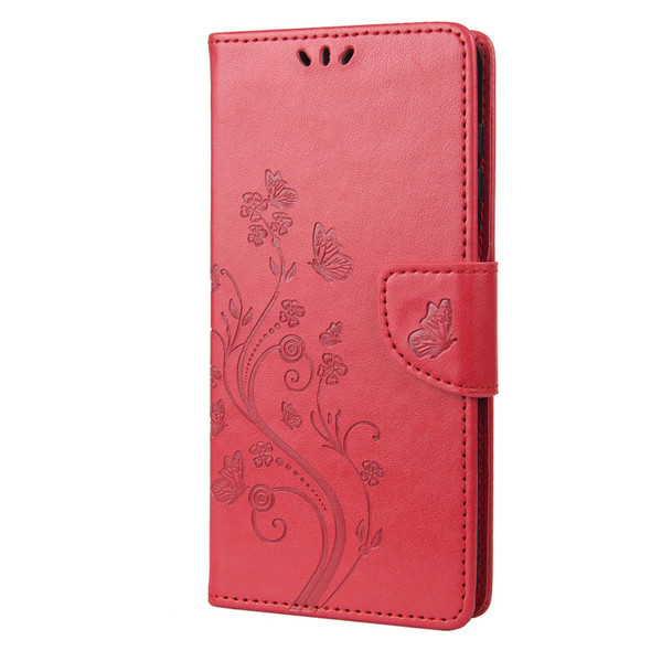 Asus Zenfone 9 Butterfly Flower Pattern Flip Leatherette Phone Case(Red)