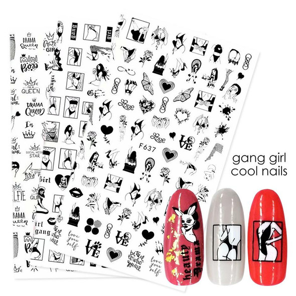 10 PCS Cartoon Heart Letters Comic Character Nail Art Sticker 3D Adhesive Nail Stickers(F636)