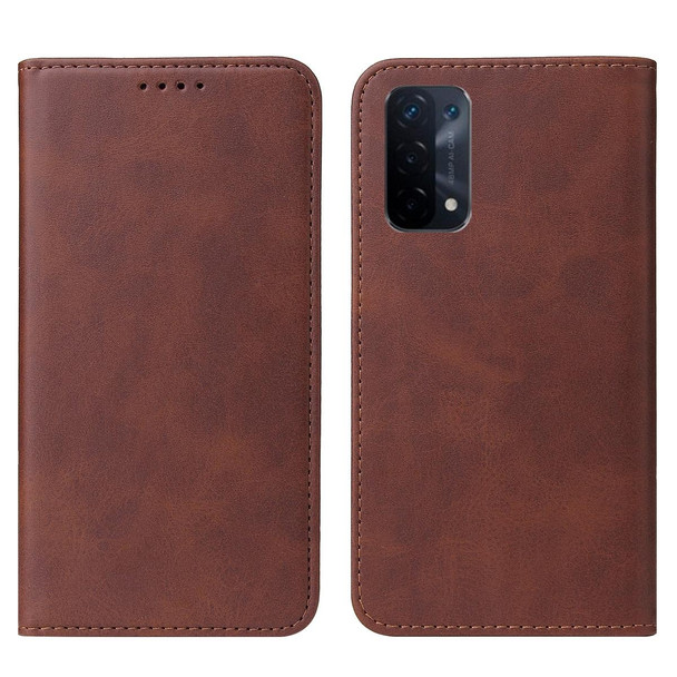 OPPO A54 5G Magnetic Closure Leather Phone Case(Brown)