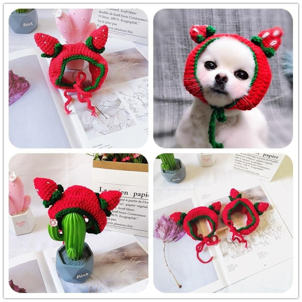 Cute Strawberry Headgear Handmade Knitted Hat Pet Accessories, Size: M