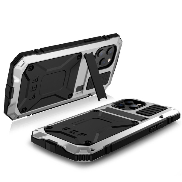 iPhone 12 / 12 Pro R-JUST Shockproof Waterproof Dust-proof Metal + Silicone Protective Case with Holder(Silver)