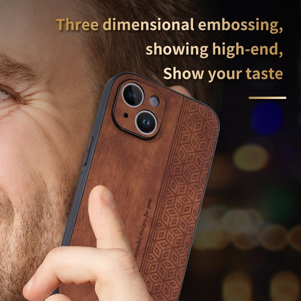 iPhone 14 AZNS 3D Embossed Skin Feel Phone Case(Brown)