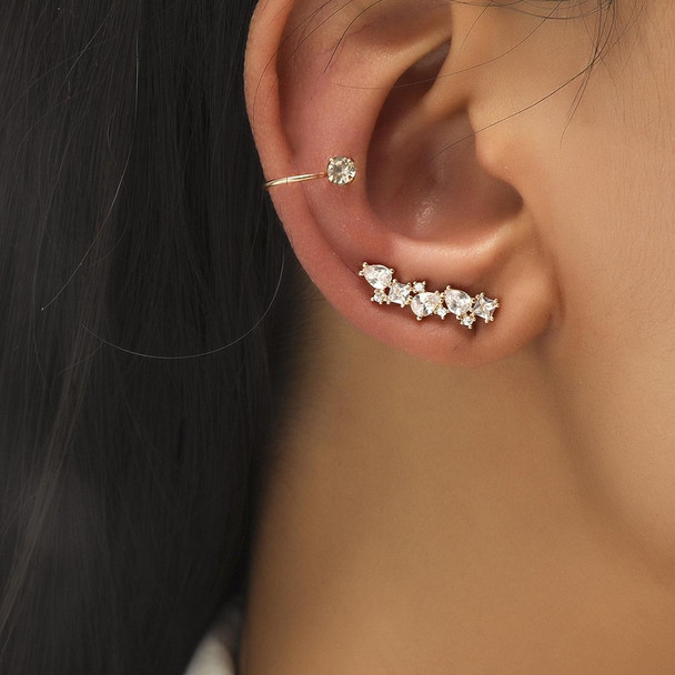 DZ-518 Simple Small Drilling Lug Clip Geometric Zircon Earrings