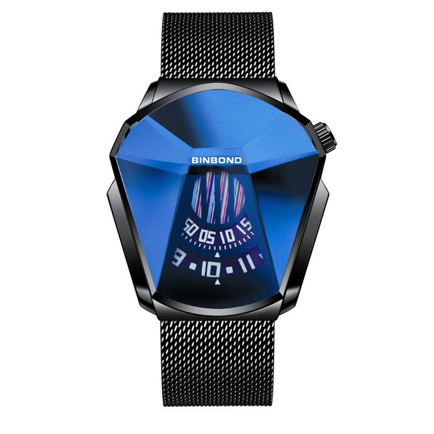 BINBONG 01 Men Locomotive Concept Diamond Dial Quartz Watch(Black Mash Black Steel Blue Surface)