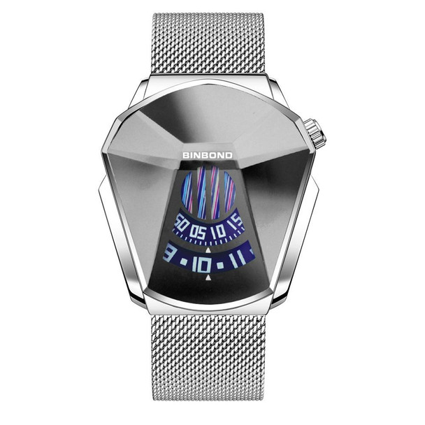 BINBONG 01 Men Locomotive Concept Diamond Dial Quartz Watch(White Mash White Steel White Surface)