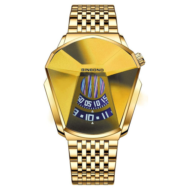 BINBONG 01 Men Locomotive Concept Diamond Dial Quartz Watch(Full Gold Golden Surface)