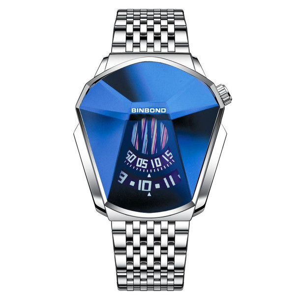 BINBONG 01 Men Locomotive Concept Diamond Dial Quartz Watch(White Steel Blue Surface)