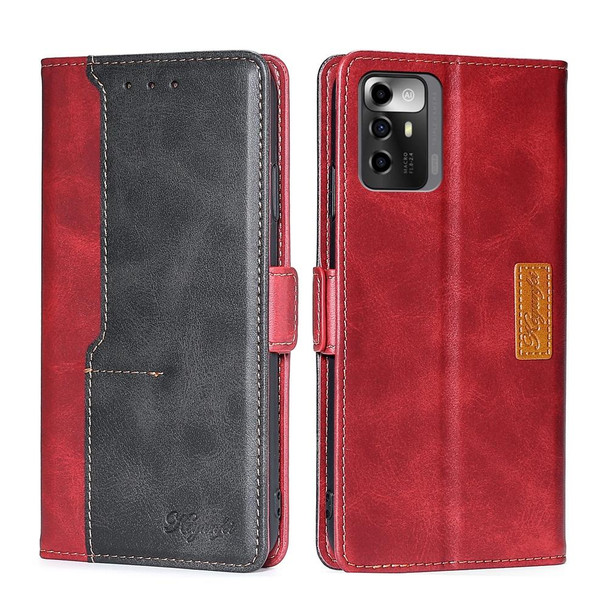 ZTE Blade A72 5G Contrast Color Side Buckle Leather Phone Case(Red + Black)