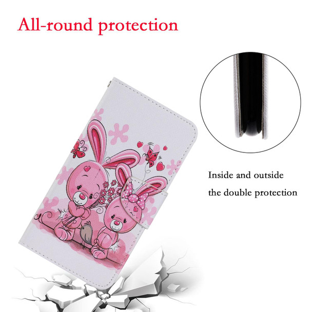 iPhone 12 mini Coloured Drawing Pattern Horizontal Flip PU Leather Case with Holder & Card Slots & Wallet & Lanyard (Cute Rabbit)