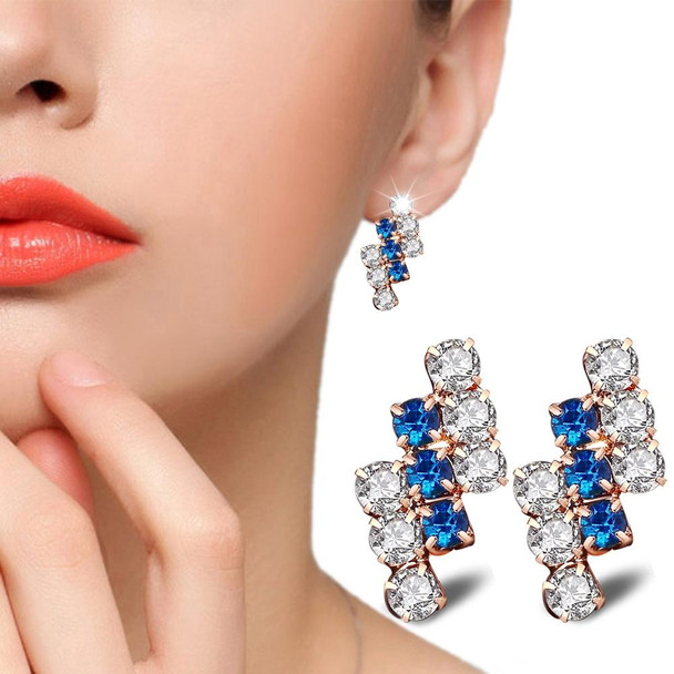 1 Pair Of 18 k Gold Irregular Geometrical Sterling Silver Crystal Stud Earring - Women, 21*9 mm(Blue)