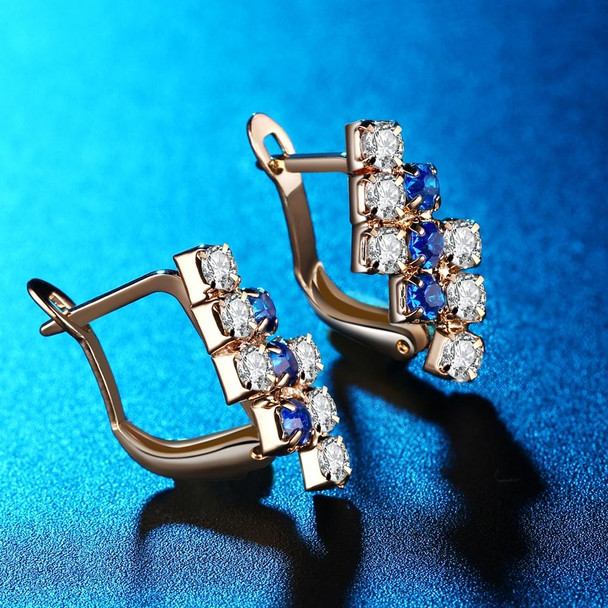 1 Pair Of 18 k Gold Irregular Geometrical Sterling Silver Crystal Stud Earring - Women, 21*9 mm(Blue)