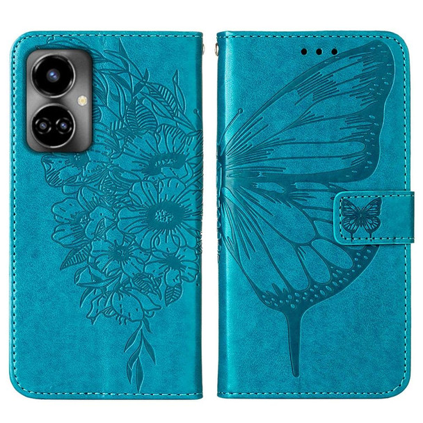 Tecno Camon 19 Embossed Butterfly Flip Leather Phone Case(Blue)