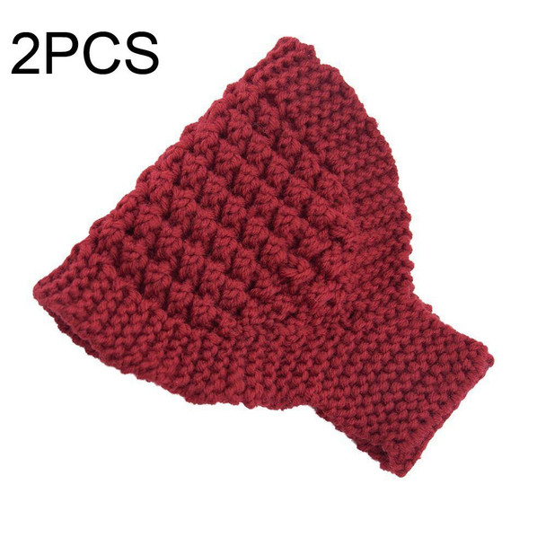 2 PCS Knitted Headband Warm Ear Protection Widened Head Cover Hair Accessories(Red)