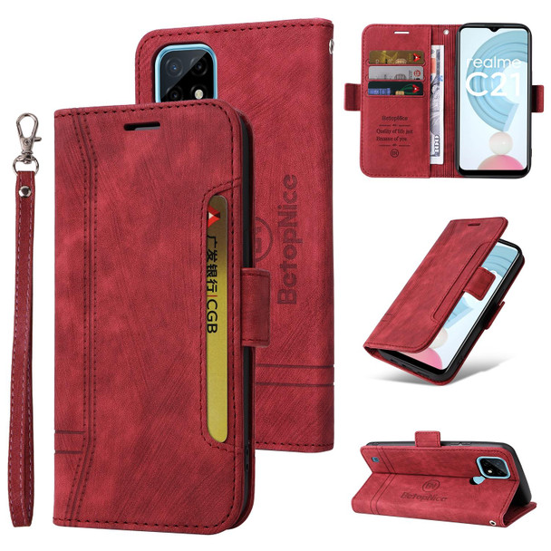 Realme C21 BETOPNICE Dual-side Buckle Leather Phone Case(Red)