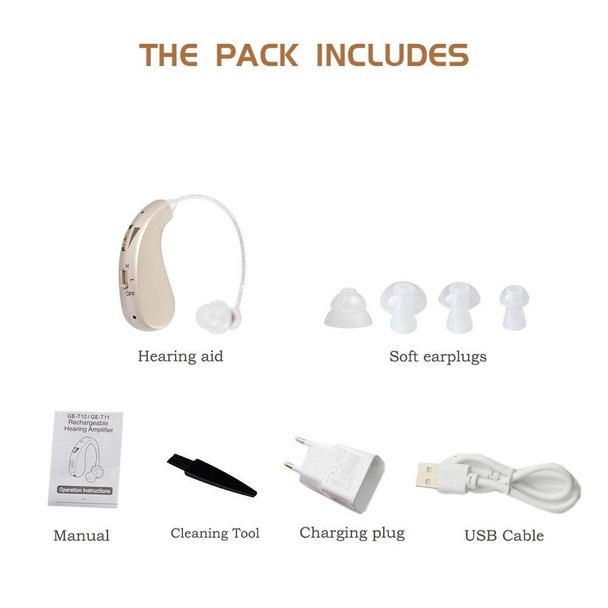Portable Rechargeable Invisible Hearing Aid EU Plug(Gold)