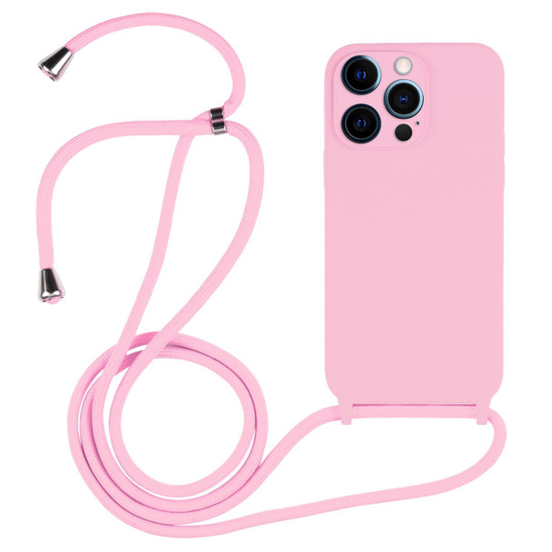 iPhone 12 Pro Max Crossbody Lanyard Liquid Silicone Case(Pink)