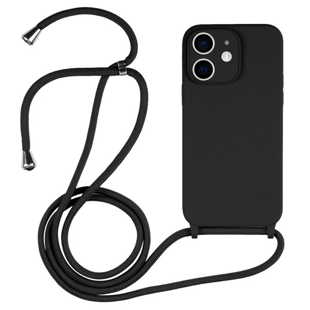 iPhone 12 Crossbody Lanyard Liquid Silicone Case(Black)