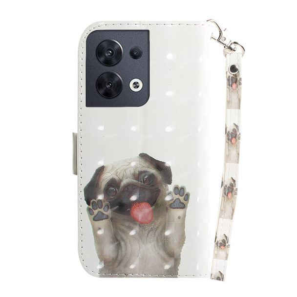 OPPO Reno8 3D Colored Horizontal Flip Leather Phone Case(Pug)