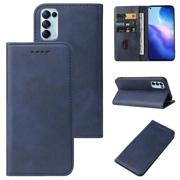 OPPO Reno5 5G Magnetic Closure Leather Phone Case(Blue)