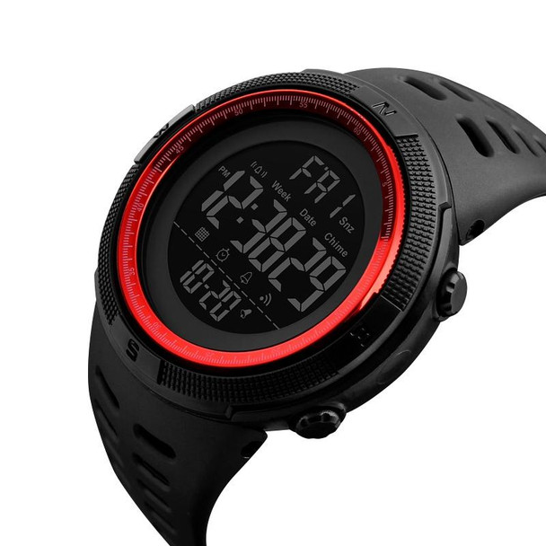 SKMEI 1251 Men Fashionable Outdoor 50m Waterproof Sports Watch Digital Watch with PU Watchband(Black Red)